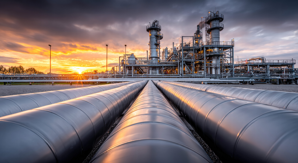 Oil refinery with pipes