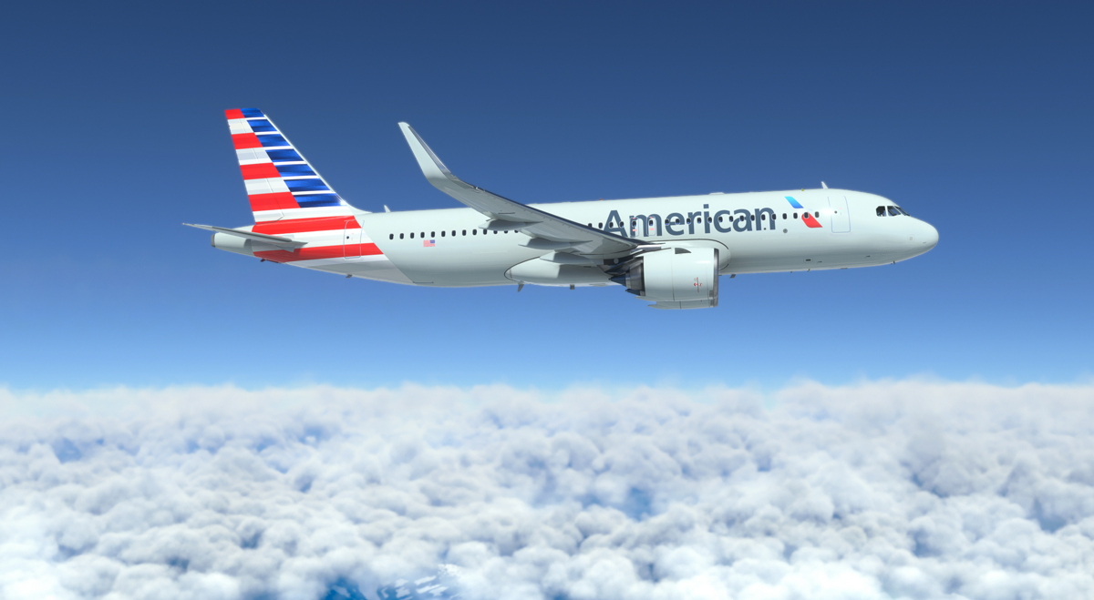 American Airlines plane flying over the clouds