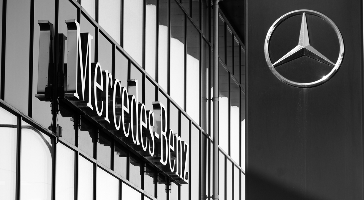 Mercedes Benz logo on building